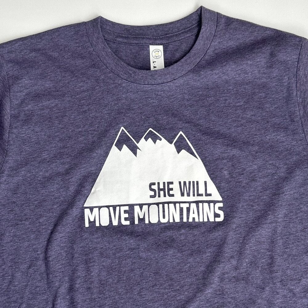 NWOT She Will Move Mountains Youth Large Graphic T-Shirt Purple Motivational